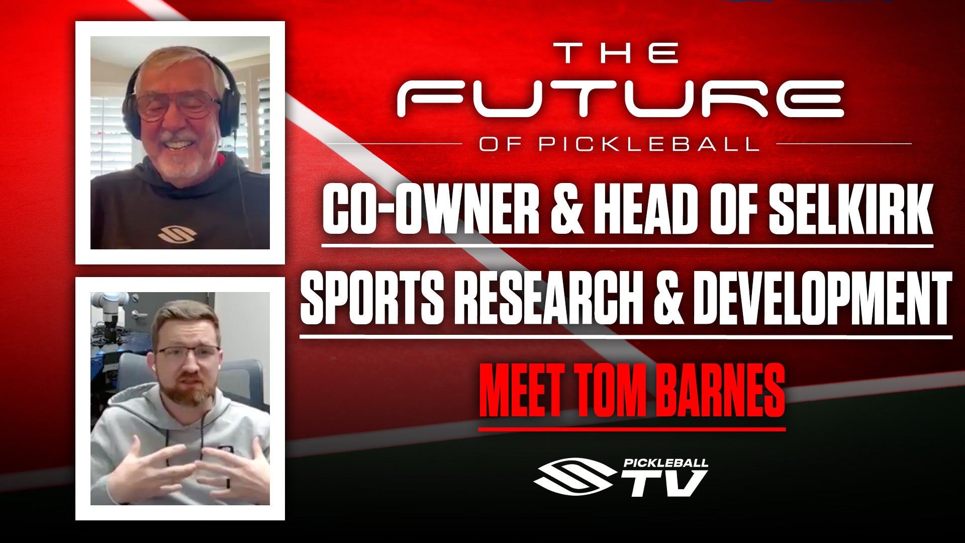 A thumbnail image shows pictures of Paul Olson and Tom Barnes as they participate in a chat on the Future of Pickleball Show.